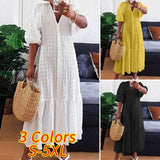Summer Shirt Dress Women Casual Half Sleeve V Neck Button Down Pleated Long Dresses VONDA Ladies 2022 Bohemian Vestidos