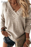 Long Knitted Autumn Women Oversize Sweater Winter V Neck Blue Thick Knit Pullover Sleeve White Warm Sweaters