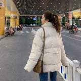 Winter New Style Solid Cotton-Padded Jacket Women Oversize Bread Stand-Up Collar Thick Warm Causal Chic Coat Parka