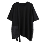 Women Black Big Pocket Casual Big Size T-shirt New Round Neck Half Sleeve Fashion Tide Spring Summer 2023