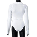 White V-Neck Draped Long Sleeve Bodysuit-Outfit