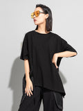 Women Black Big Pocket Casual Big Size T-shirt New Round Neck Half Sleeve Fashion Tide Spring Summer 2023