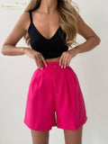 Summer Pink Shorts Women 2022 Fashion High Waist Office Shorts Ladies Streetwear Wide-Leg Classic Simple Unisex