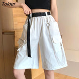 Harajuku Chain Cargo Shorts Women 2023 Summer Big Pockets Wide Leg Shorts Woman Black High Waist Streetwear Shorts