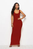 Elegant Women Sexy Dress O-Neck Sleeveless Slim Maxi Dress High Stretch Tank Robe Spring Summer Thin Long Dress