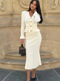 V-Neck Loaf Side Long Sleeve Open Shirt Bag Hip Fishtail Long Dress Elastic Knitted Two-Piece Suit