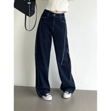Women's Casual Water Wash Straight Leg Jeans Loose Thread Striking Denim