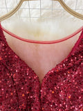 Red/Pink/White Sequins Party Maxi Dress For Women Sexy V-Neck Short Sleeve High Waist Tassel Long Robe Female Elegant