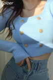 Cardigan Chic Y2k Clothes Square Collar Long Sleeve Double Breasted Knit Sweater Tops Korean Fashion Tunic Sueter