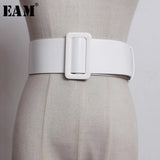 White Rectangular Buckle Split Long Wide Pu Leather Belt Personality Women New Fashion Tide All-match Spring 2022