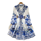 Spring Dress New Dress Women 2025 Fashion Suit Collar Long Sleeves To Roll Print A-Word
