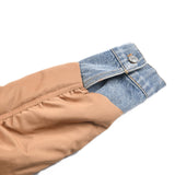 Casual Denim Patch Ruched Long Sleeve Padded