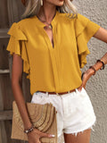 Women's Summer New V-Neck Casual Double-Layer Lotus Leaf Sleeve Solid Shirt