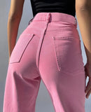 Pink Bottons Ripped High Waist