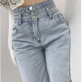 Youth Retro High-Waisted Breasted Jeans Women's New Drape Loose Straight Wide-Leg Trousers Thin Mopping Female