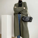 Khaki Big Size Long Knitting Cardigan Sweater Loose Fit V-Neck Long Sleeve Women New Fashion Autumn Winter 2022