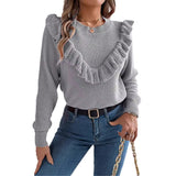 Shooting 2025 Autumn And Winter Elegant Solid Color Lotus Leaf Side Long-Sleeved Jacket Sweater Women's