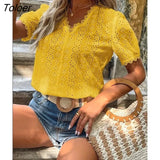 Lace Shirts Women Summer Puff Sleeve Tops Vintage Elegant Pullover White Blouse Women Fashion V-neck Solid Shirt
