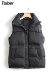 Cotton Padded Loose Vest for Women Autumn Winter Windproof Warm Stand Collar Single Breasted Vest Jacket Oversize