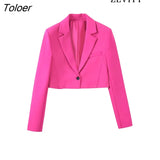 Women Fashion Front Button Cropped Blazer Coat Vintage Notched Collar Long Sleeve Female Outerwear Chic Veste