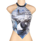 Abstract Printed Crop Top Summer Clothes Women Y2k Streetwear Graphic Tees Asymmetrical Tank Tops