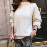 Aachoae Sweater Women 2021 Autumn Winter Solid O Neck Pullover Sweaters Korean Style Knitted Long Sleeve Jumpers Casual
