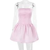 Satin Ruched Strapless Mini Dress-Outfit
