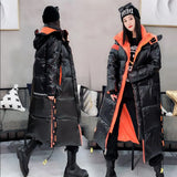 2022 Winter Thick Warm Coat Down Jacket Women Female Loose Cotton Long Sequins Hooded Down Jacket Windproof Rainproof