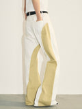 Fashion Women's Jeans Irregular Stitching Contrast Color Rough Edge Straight High Waist Denim Pants Autumn 2023 New