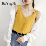 Chiffon Fresh Single-breasted Female Tops Sexy Korean All-match Top Tank 2019 Vintage Sleeveless Camis Blouse Tee
