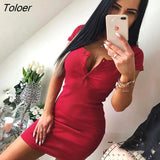 Summer Fashion Mini Dresses Women Sexy o-neck Knit Sheath Dress Button Short-Sleeve bodycon Vestidos Women