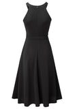 Vintage Halter Sleeveless Solid Lace Bow A-line Midi