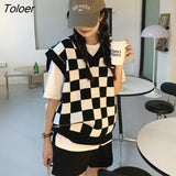 Vest Women Plaid Vintage Baggy All-match Stylish Popular Leisure Girls College Cozy Knitted Autumn Street Wear