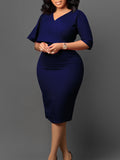 Women's New Temperament Tongle Solid-Colored Bag Hip Professional Pencil Dress African