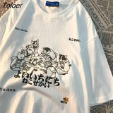 Japan Kanji Funny Cats Anime T Shirts Graphic Tee 2022 Summer Y2K Aesthetic Kawaii Clothes Harajuku Oversized Teens
