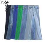 ZBZA Women 2023 Fashion High Street Washed Elastic Jeans Woman Waist Jeans Burrs vintage Jeans For