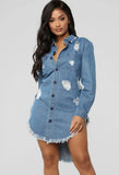 Casual Button Up Fringe High Low Long Jeans Denim