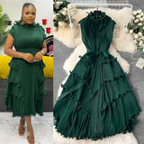 Three-Home Folded Dress Dress Wooden Ear Long Heavy Industry Pressure Folds High-End Exquisite Dress