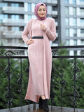 Dress New Season Autumn Winter 2 Piece Hijab Knitwear Suit Islamic Muslim Clothing Long Cardigan Model Made in