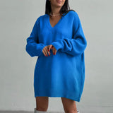 Y2K Women's Oversized Sweater Knitted Green O Neck Long Sleeve Pullover Tops Casual Party Sexy Club Sweaters Dresses