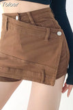 Fashion Women's Denim Shorts Patchwork Irregular High Waist Distressed Fake 2 Pcs Cotton Shorts Spring 2023 New