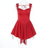 Chiffon Lace Up Bow A-line Mini Dress-Outfit