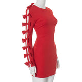 Long Sleeve Bow Cut Out Solid Mini Dress-Outfit