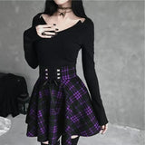 Checkered Women's Gothic Skirt Women Pleated Plaid Skirts Spring Autumn Girl Hip Hop Female Punk Goth Mini Skirt