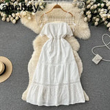 2022 Summer New Lace Embroidery Dress Women Sleeveless Dresses Female Vintage Party Beach Maxi Long