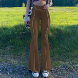 Velvet Flare Pants Vintage Wave Print Y2K 90s Trousers High Waist Streetwear Joggers Women Harajuku Sweatpants 2022