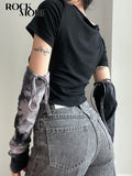 Rockmore Grunge Fairycore Crop Top Women Short Sleeve Patchwork TShirt And Arm Gloves Female Streetwear Tie Dye Tee Goth