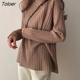 Winter Turtleneck Vintage Sweaters For Women Turtle Neck Solid Outdoor Striped Loose Thick Warm Jumpers Female Knitted
