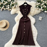 Fragrant High-End Round-Neck Sleeveless Metal Buckle Slimming Knitted Dress Woman 2025 New