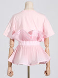 2025 Fashion New Elegant Style Collar Folded Waist Splicing Design Sense Short-Sleeved Shirt